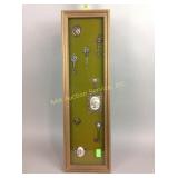 Framed keys, coins and broach shadow box