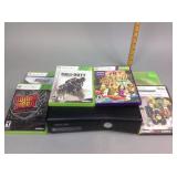 Xbox 360 (no cords, untested) with Xbox 360 games