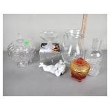 Glassware including Mikasa fruit bowl, pitcher,