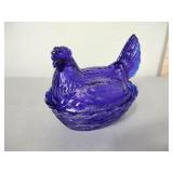 Cobalt blue hen on nest, new (still in box)