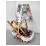 Longaberger basket with lamp clip, wood ladder