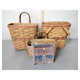(3) Longaberger baskets and museum wood cut-out,