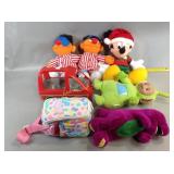 Plush toys including Sesame Street Ernie, Mickey