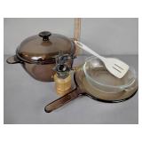 Pepper grinder, Corning Visionware saucepans and