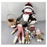 Sock monkeys, variety of sizes, variety of color,