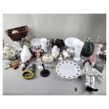Milk glass, clown figurine, porcelain figurines,