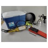 Cooler, work light, paint sprayer