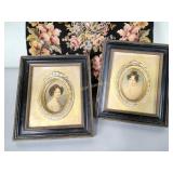 Needlework purse, two framed sm Victorian prints,