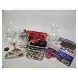 Small tool box, glass vases, outdoor plaques,