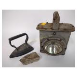 Cast iron iron, petrified wood vintage railroad