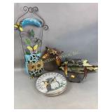 Owl metal yard art, owl thermometer