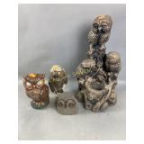 (3) concrete owl lawn ornaments - a small one