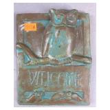 Janet Ontko studio art pottery owl "welcome" wall