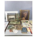 Vintage framed pictures and books