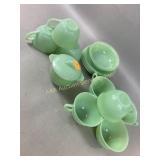 Fire a King Jadeite Jane Ray cups, saucers, fruit