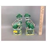 Pair antique Chinese famille verte porcelain foo
