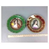 (2) antique porcelain portrait plates - one