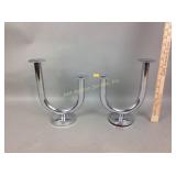Pair Art Deco Chase chrome double candlesticks