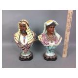 Pair French Majolica moorish busts, 19th century.