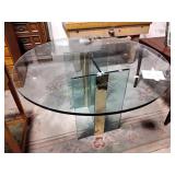 Glass top table with glass and metal base, 48 x