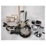West Bend stainless electric skillet & pots &