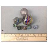 Latticino art glass marbles, antique