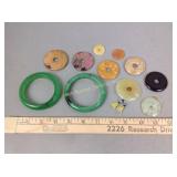 Jade bangles & pendant, carved stone Chinese bi