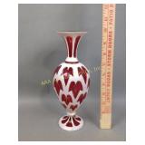 Victorian bohemian opaque cut to clear vase,
