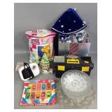 Christmas ornaments, ceramic lighted tree, misc