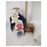 Window spider web, snowman, glass holly table