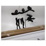 Metal moose wall hanging, (3) new window blinds 2