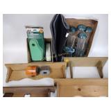 Wooden shelves of various sizes, air filter