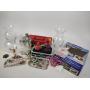 Small tool box, glass vases, outdoor plaques,