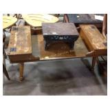 Coffee table, painted foot stool, wear, scratches