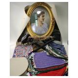 Framed portrait, vintage wooden folding camp