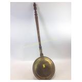 Antique brass & wood bed warmer