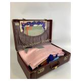 Vintage Rayon-Lined Suitcase with Felt Remnants