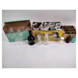 Spice jars, bottles, assorted glassware