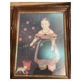 Vintage framed portrait little girl with cat