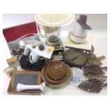 Trivets, scale, recipe box, child