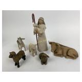 Willow tree ox and goat, shepherd and stable