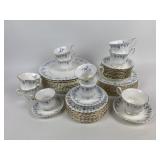 Dishes, three small tea cups, seven coffee cups,