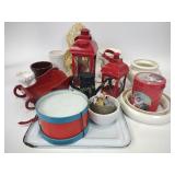 Toy drum, planters, Christmas tin, lanterns, ark