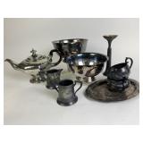 Tea pot, tray, bowls, candle holder