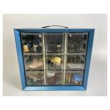 Organizer and contents of thimbles, rubber bands,