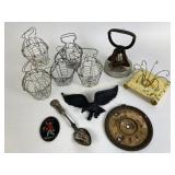 Wire baskets, chopper, metal eagle, cast iron