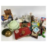 Ceramic cat, cherub, ear of  corn, cabbage,