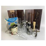 Lampshades, sifters , candles, thermometer,