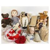 Dolls, bears, puppets, doll parts, doll chair