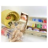 Ribbon  assortment, sewing box, and more
